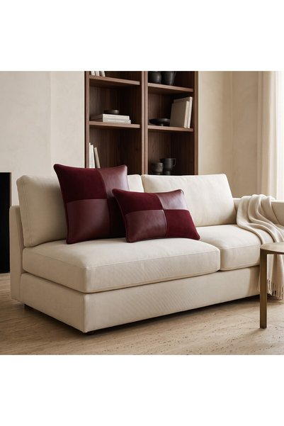 Framgan Mosaic Luxury Leather and Fabric Matching Decorative Throw Pillow Modern Stylish Square Design