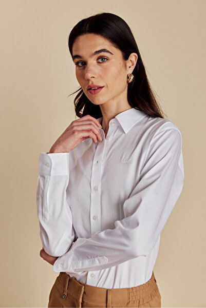 BROOKS BROTHERS Kadın Beyaz Non Iron %100 Pamuk Kolay Ütülenebilir Klasik Gömlek