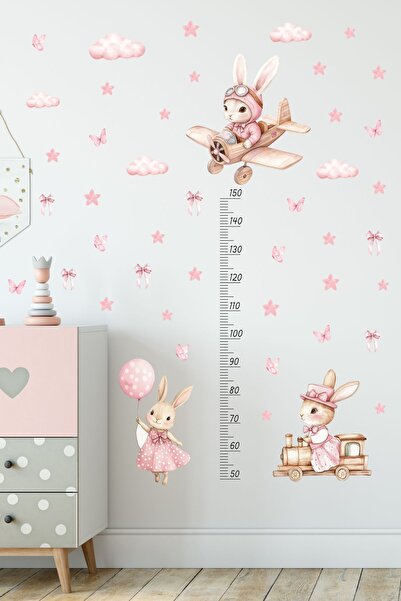 Sticker Ekspres Pembeli Tavşanlar Boy Cetveli Boy Ölçer Çocuk Bebek Odası Duv...