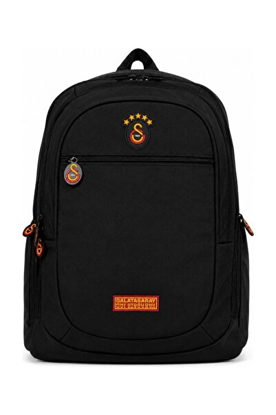 Galatasaray Backpack with Large Compartments Black School Backpack