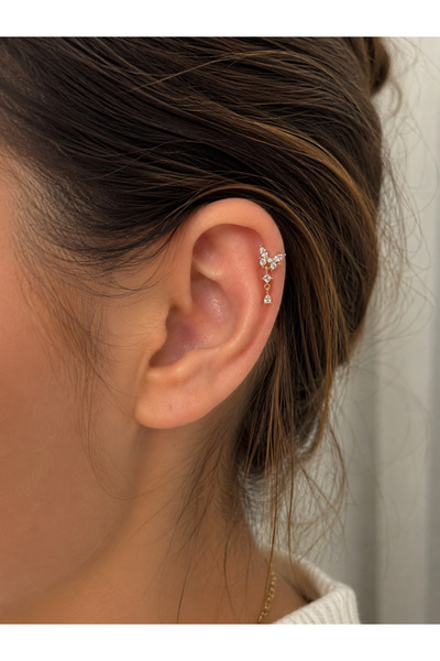 Arescollection 1 ADET ZİRKON TAŞLI KELEBEKLİ HELİX TRAGUS FLAT UYUMLU PİERCİNG