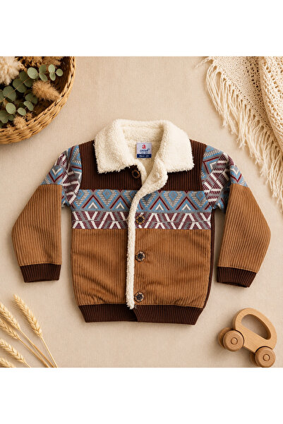 a baby Lamb Lined Velvet Detailed Cardigan