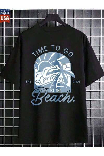 23ERVA % Cotton Go To Beach Surf Tree Graphic-Shirt Men Women Unisex Summer V...