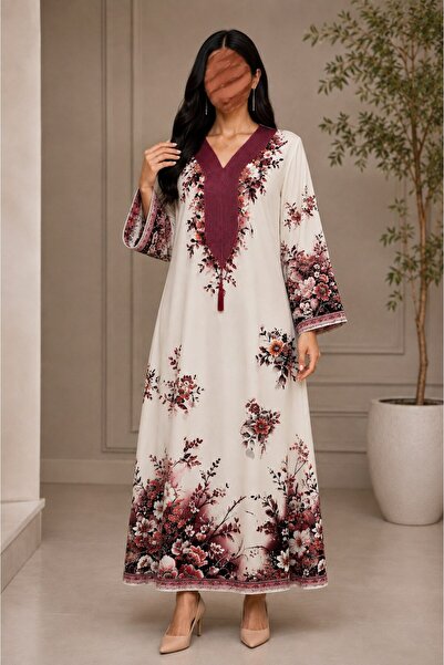Jood Women's Stain Shimmering Abaya with Rhinestone Detailing