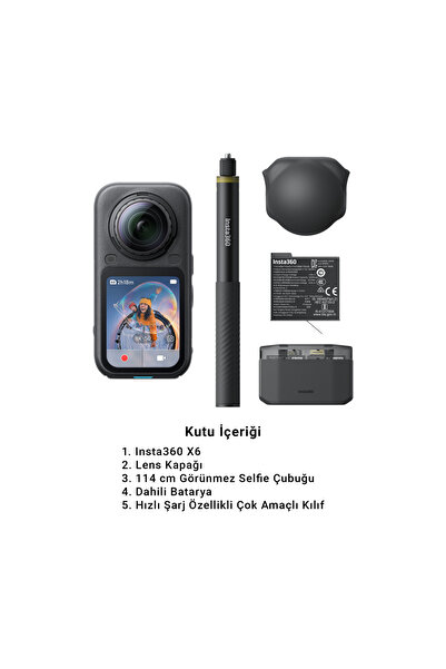 Insta360 X6 Essentials Bundle 8K 50 FPS 360° Aksiyon Kamerası, 2 Batarya, Hız...