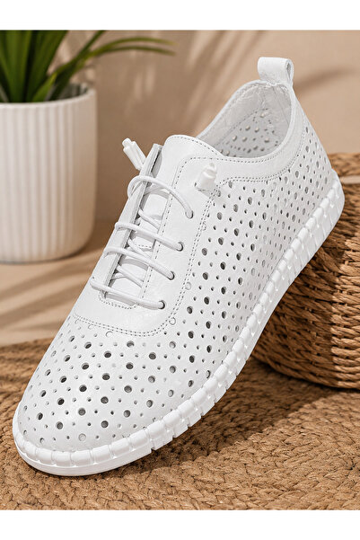 MELİS'E White Printed Large Size Orthopedic Casual Shoes from 36 to 44