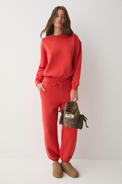 ETHIQUET Carica Women's Organic Cotton Fleece Lined Oversize Fit Red Top and ...