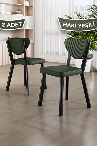 Canisa Fubi Serisi 2 Adet Haki Yeşil Deri Mutfak,Cafe, Restaurant Sandalyesi ...