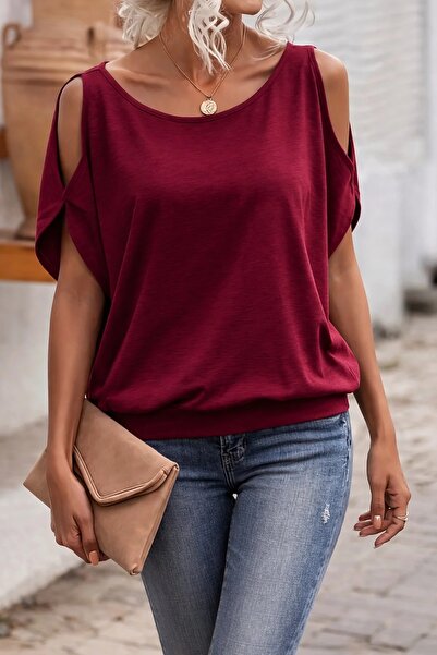 Vibella Women's Viscose Blouse, Off-The-Shoulder, Back Tie Detail, Short Slee...