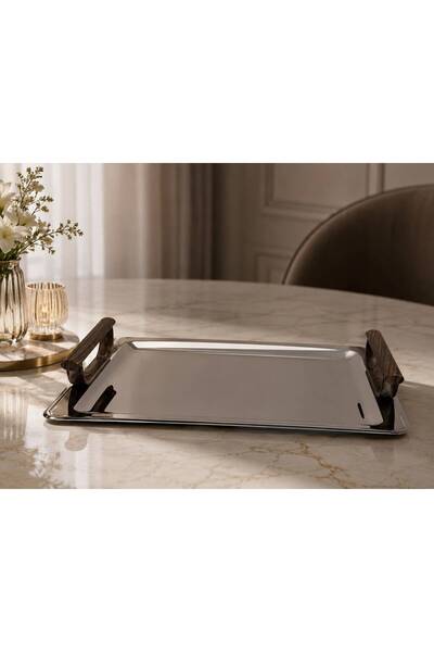 Wahat Aliamtiaz Luxury Serving Tray with Metal Base and Wooden Handles
