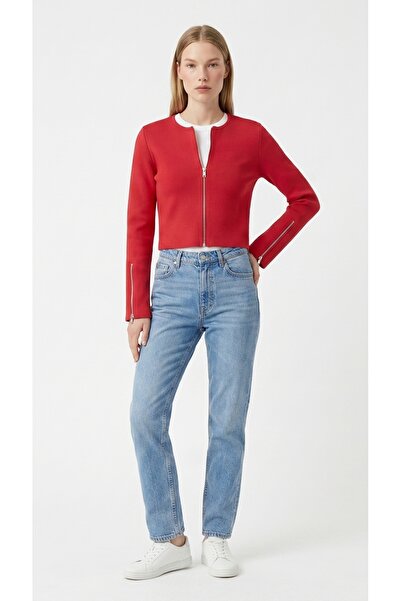 fujya Steel Knit Crop Knitwear Cardigan with Sleeve Zipper Detail