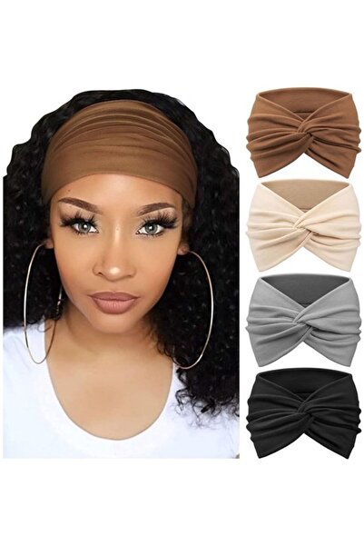STARSTAR Headbands 4pc vintage elastic crisscross coffee/beige/navy/black.