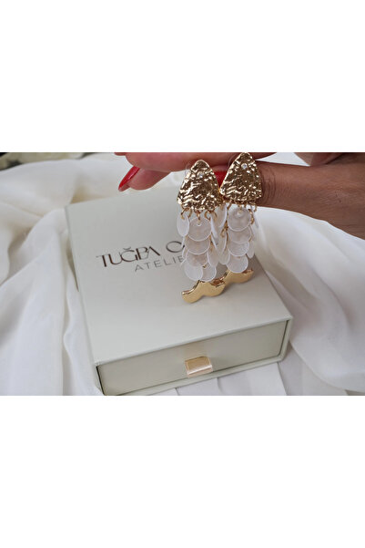 ATELİER TUĞBA Kp684 Sequined Fish Hanging Earrings (Length 65 mm)