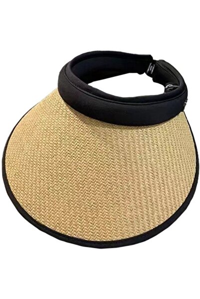 STARSTAR Women's foldable straw hat khaki openwork ponytail beach.