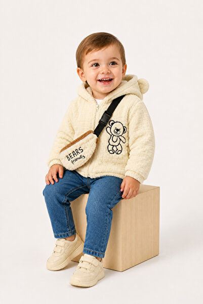 aden kids Checkered Brown Children's Cardigan with Plush Accessories - Unisex...