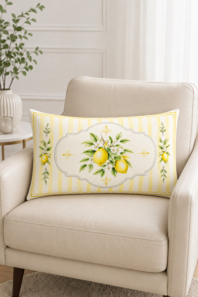 HOMESSA غطاء وسادة أصفر مخطط باللون الليموني، قطعتين، مقاس 35x55 سم