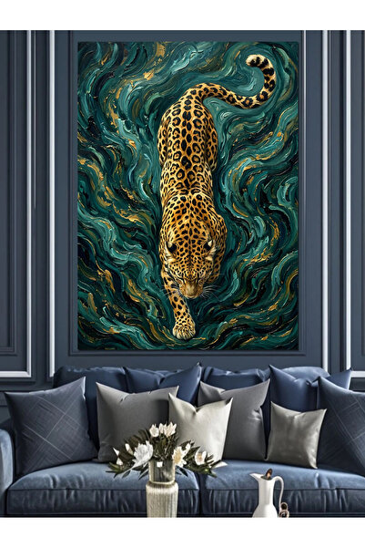 Artmeg Pânză decorativă cu leopard plutind în apă de smarald - Masă din lemn MDF