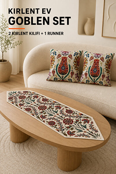KIRLENT EV Floral Pattern Tapestry Woven Runner and Tapestry Cover Set
