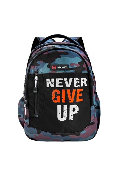 OEM Camouflage Model Backpack "NEVER GIVE UP" 33 x 13 x 45 cm