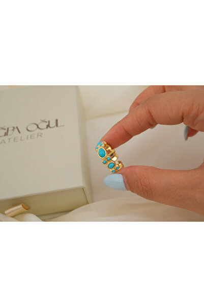 ATELİER TUĞBA Yzk676 Oval Turquoise Stone Adjustable Ring