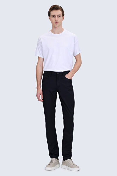 Hatemoğlu Navy Blue Relaxed Fit Cotton Trousers with 5 Pockets