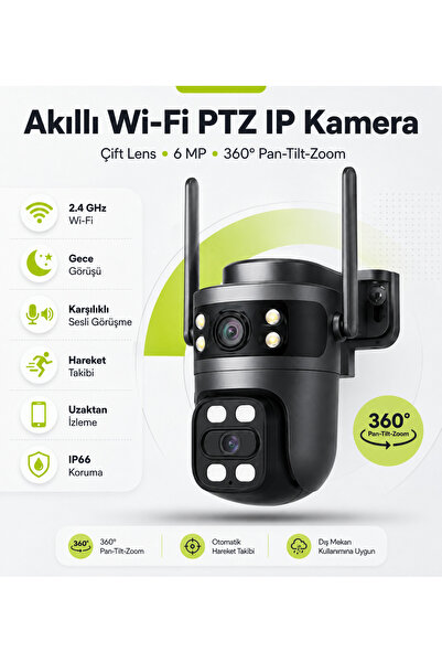 Hil Tech Eminönü Toptan Elektronik Çift Lens 6 MP Wi-Fi Güvenlik Kamerası 360...