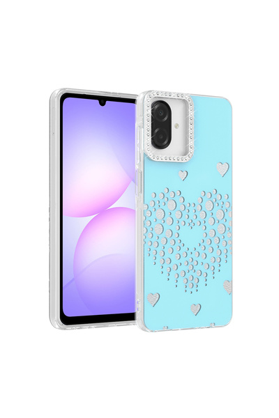 Ceponya Galaxy A07 Case Drop Rhinestone Heart Pattern Rivas Hard Pc Cover