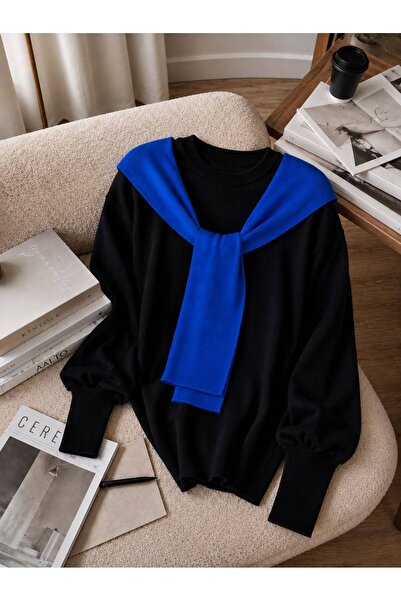 STF MODA Women's Off-The-Shoulder Knitwear Sweater Oversize Crew Neck