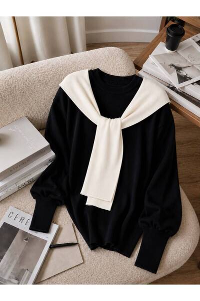 STF MODA Women's Off-The-Shoulder Knitwear Sweater Oversize Crew Neck