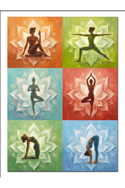 Artmeg Poze de yoga colorate, aranjament mandala, pânză decorativă - pictură ...