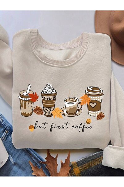 uyguntarz Unisex Butcoffee Printed Crew Neck Sweatshirt