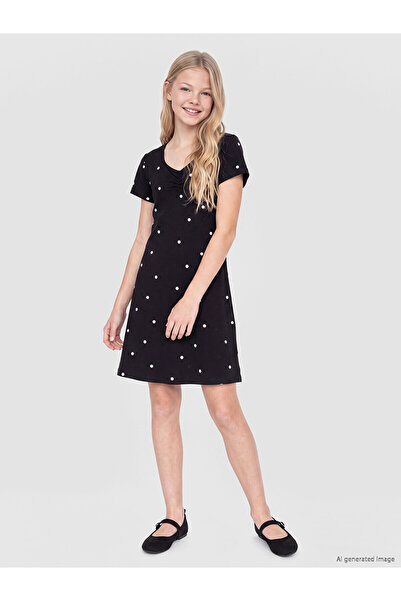 LC Waikiki Trendlucky with Difference V-Neck Polka Dot Girls' Dress