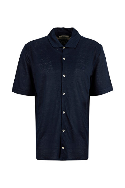 BROOKS BROTHERS Lacivert Erkek %100 Keten Gömlek BBSS26MKN004