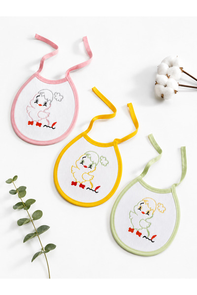 BABİDO Newborn Baby 3-Piece Bib Set 100% Cotton Embroidered Soft Baby Bib