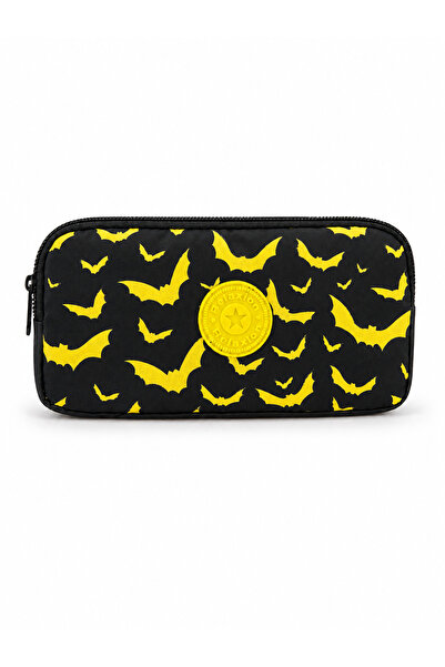 Mevo Bat Patterned Zippered Multi-Compartment Black Color Pen Holder
