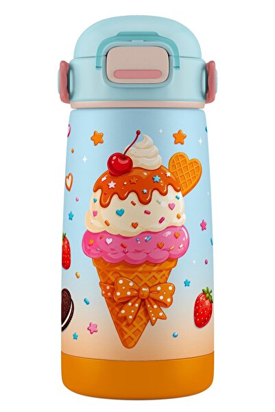 Puccon Girl's Colorful Ice Cream Patterned 420 ml Steel Flask Water Bottle Th...