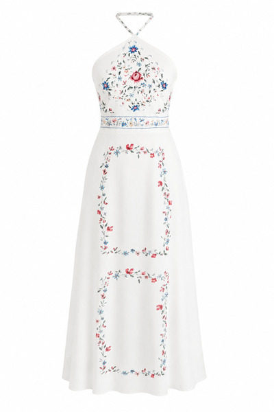 HAZELANNA Floral White Dress with Neck Tie