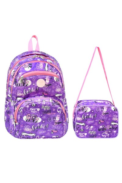 miço kids Purple Girls' Backpack and Lunchbox Set – Pink Detailing