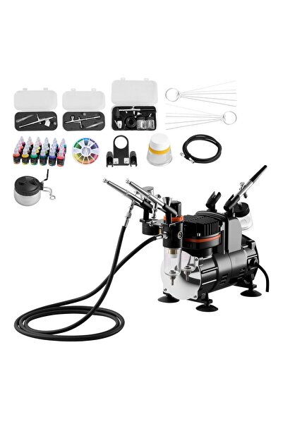 OMS Kit aerograf cu compresor ultra silentios, 20-23 L/min, 120 W, 3 pistoale...