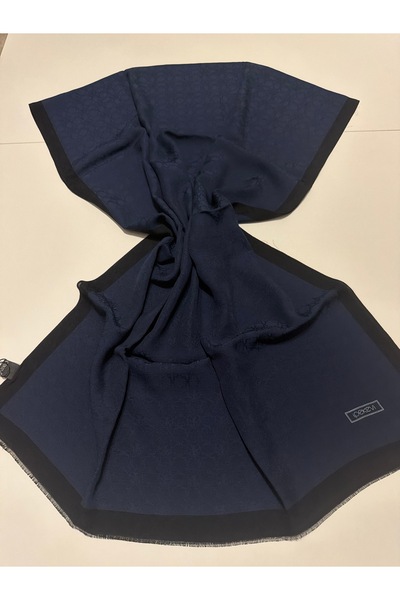ipekevi Four Seasons Monogram Shawl Dark Navy Blue