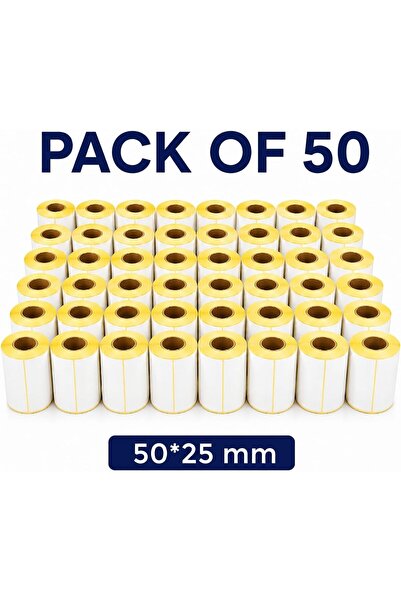 Generic Pack of 50 rolls, thermal barcode labels, 50 mm x 25 mm size, 40 mm i...