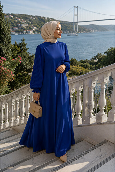 Generic Brand New Chiffon Solid Blue Belted Dress, Can Be Weared Without a Be...