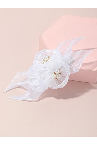 Take Two By Styli Girls White Pearls and Rhinestone Embellished Bow Hair Clip