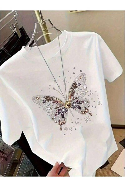 21JNRY Women's Summer T-Shirt With A Butterfly Print, Perfect For Dates, Ever...