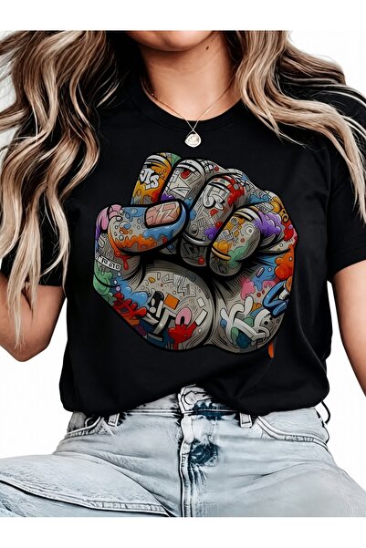 Generic Brand Colorful Graffiti Fist Art,women's t-shirt,short sleeve,premium...