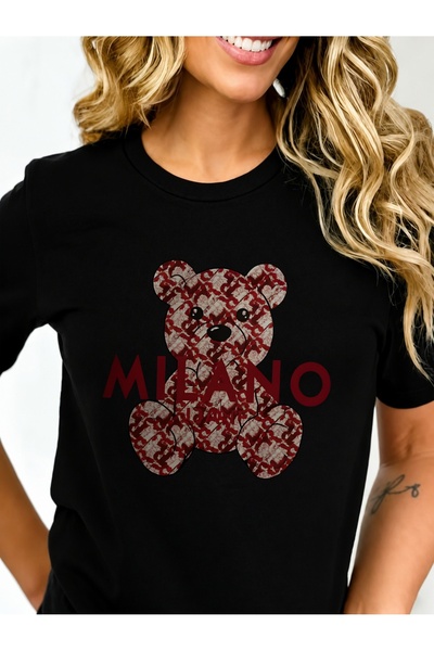 Generic Brand Patterned Teddy Bear with MILANO Text,women's t-shirt,comfy lig...