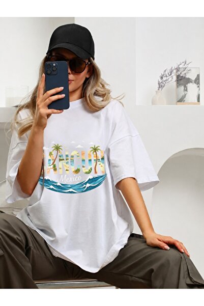 Generic Brand Cancun Mexico Beach Palm Tree Wave,crew neck,casual wear,women'...
