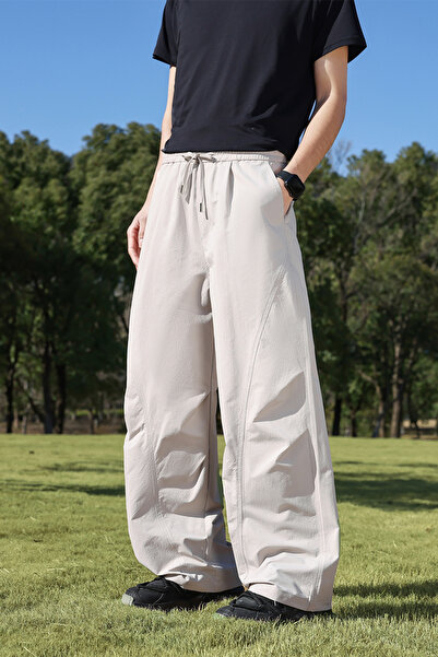 Take Two By Styli Men Beige Pleated Wide-Leg Pants