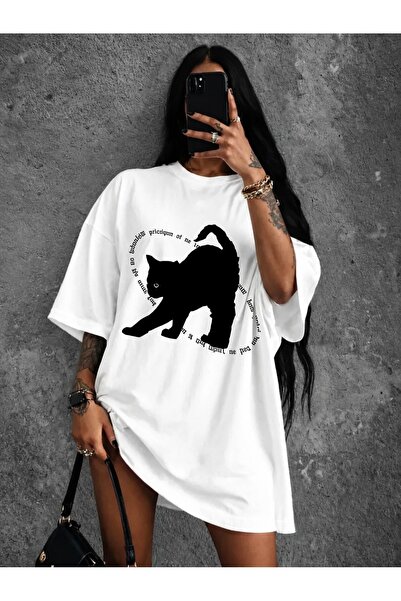 Generic Brand Black Cat With Inverted Text,casual wear,women's t-shirt,everyd...