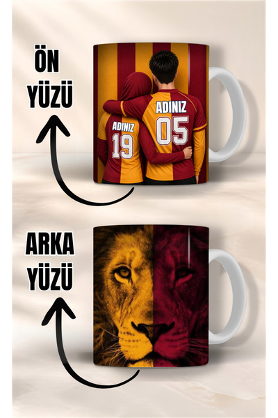 Evion Kişiye Özel Sarı Kırmızı Taraftar Temalı Sevgili Kupası - Size Özel İsi...